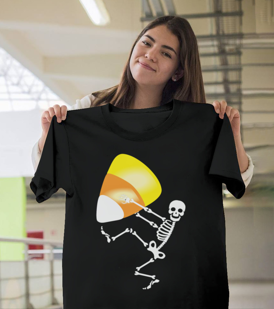 Skeleton Holding Giant Candy Corn T-Shirt