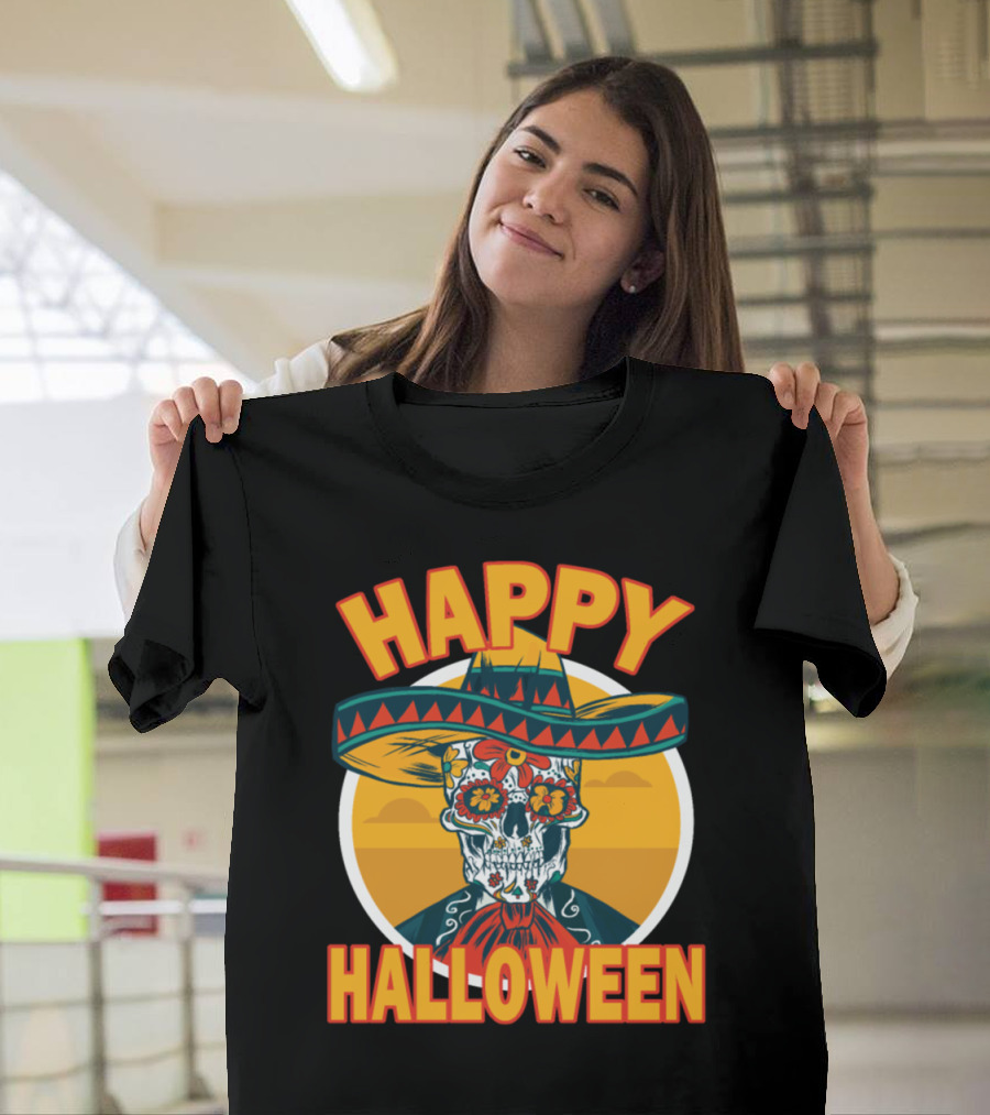 Happy Halloween Skeleton Sombrero Day of the Dead T-Shirt