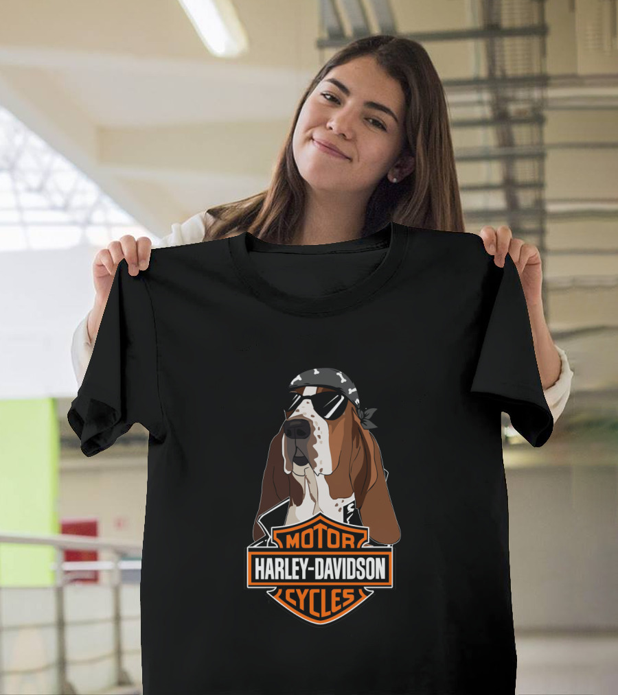 Basset Hound Harley Davidson Motorcycles T-Shirt