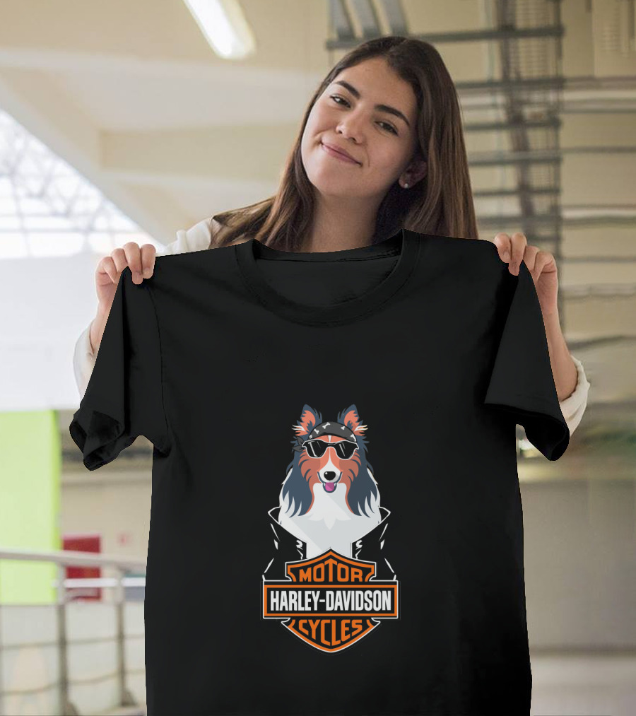 Collie Harley Davidson Motorcycles T-Shirt