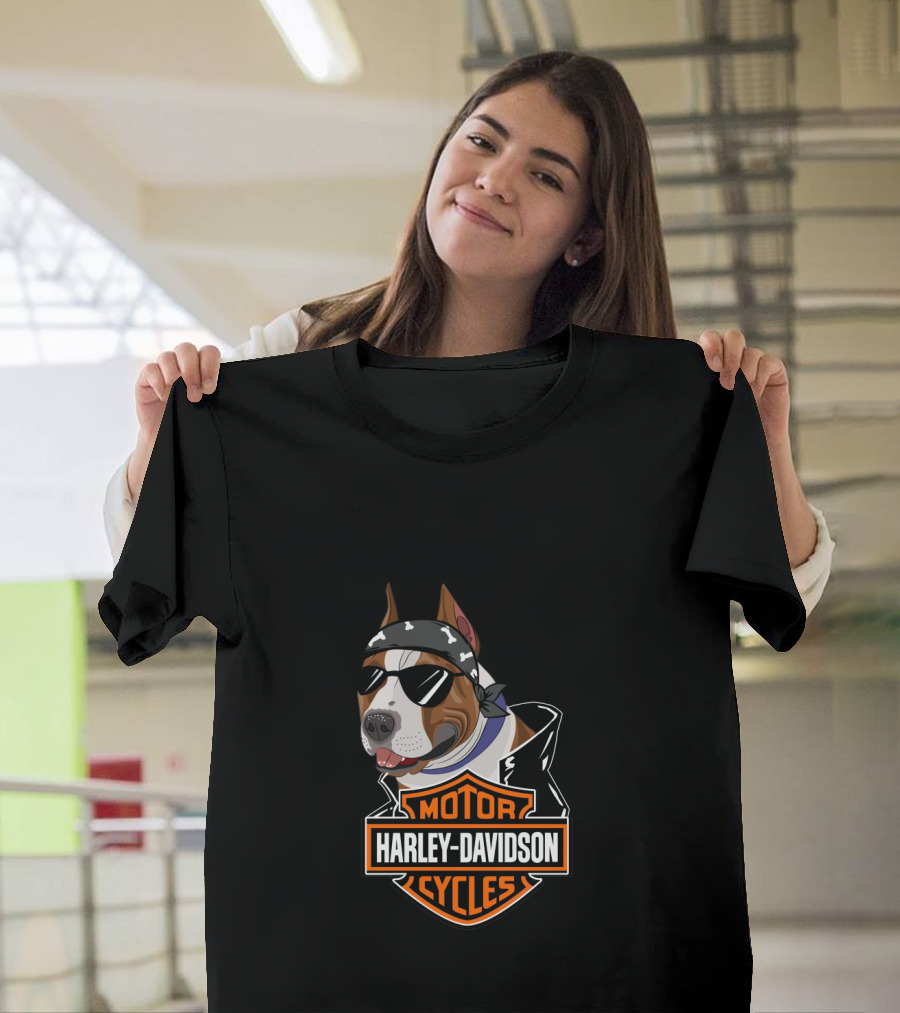 Harley Davidson Motorcycles American Staffordshire Terrier Biker T-Shirt