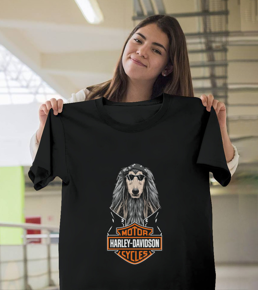 Harley Davidson Motor Cycles Afghan Hound Biker T-Shirt