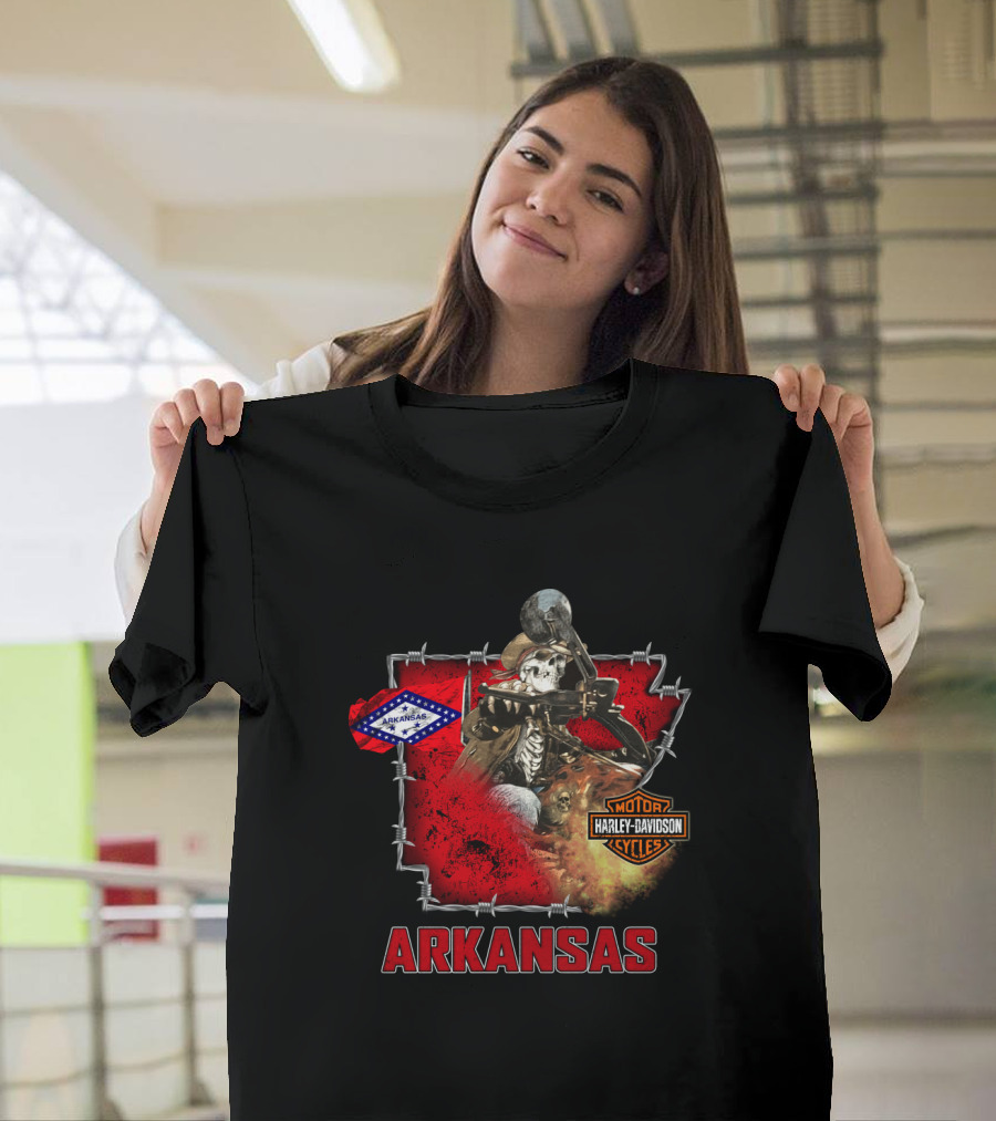 Arkansas Harley Davidson Motorcycles Skeleton Rider T-Shirt