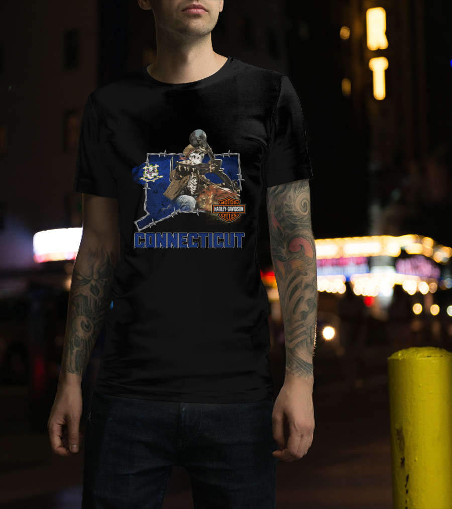 Connecticut Harley Davidson Motorcycles Skeleton Rider T-Shirt