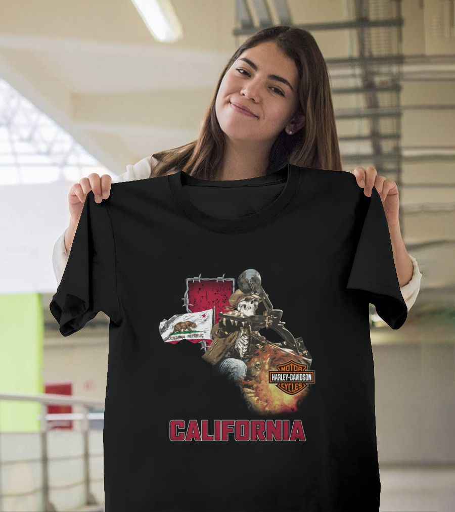 California Harley Davidson Motorcycles Skeleton Rider T-Shirt