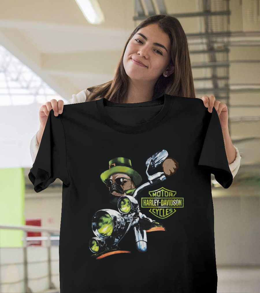 Motor Harley Davidson Cycles Patrick Day Pug On Motorcycle T-Shirt