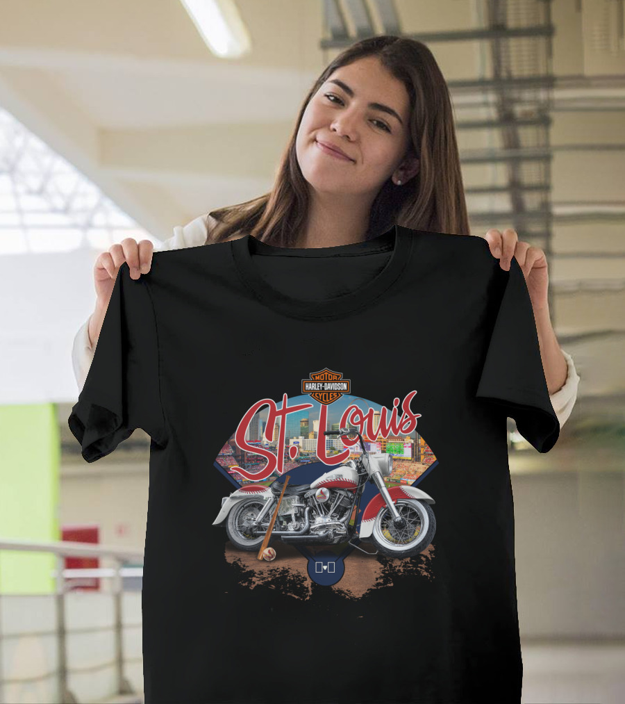 St Louis Cardinals Harley Davidson Motorcycle Skyline T-Shirt
