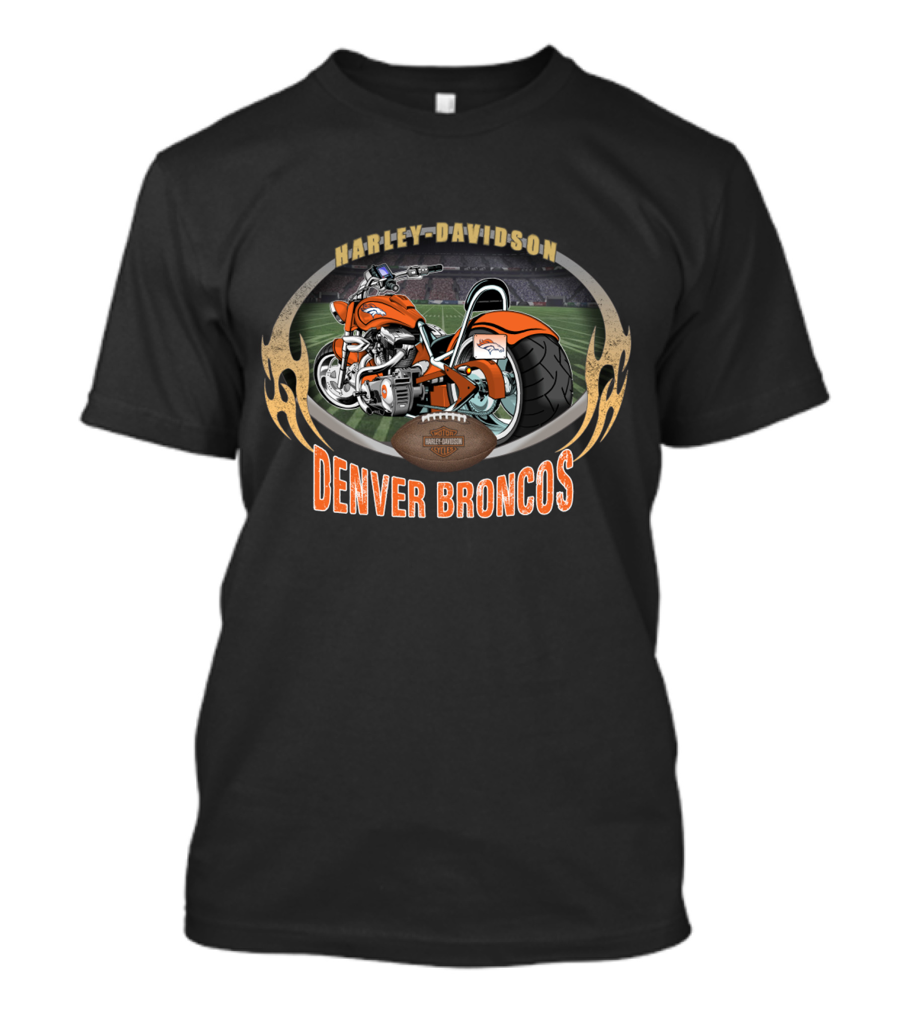 Denver Broncos Harley Davidson Motorcycle Football T-Shirt