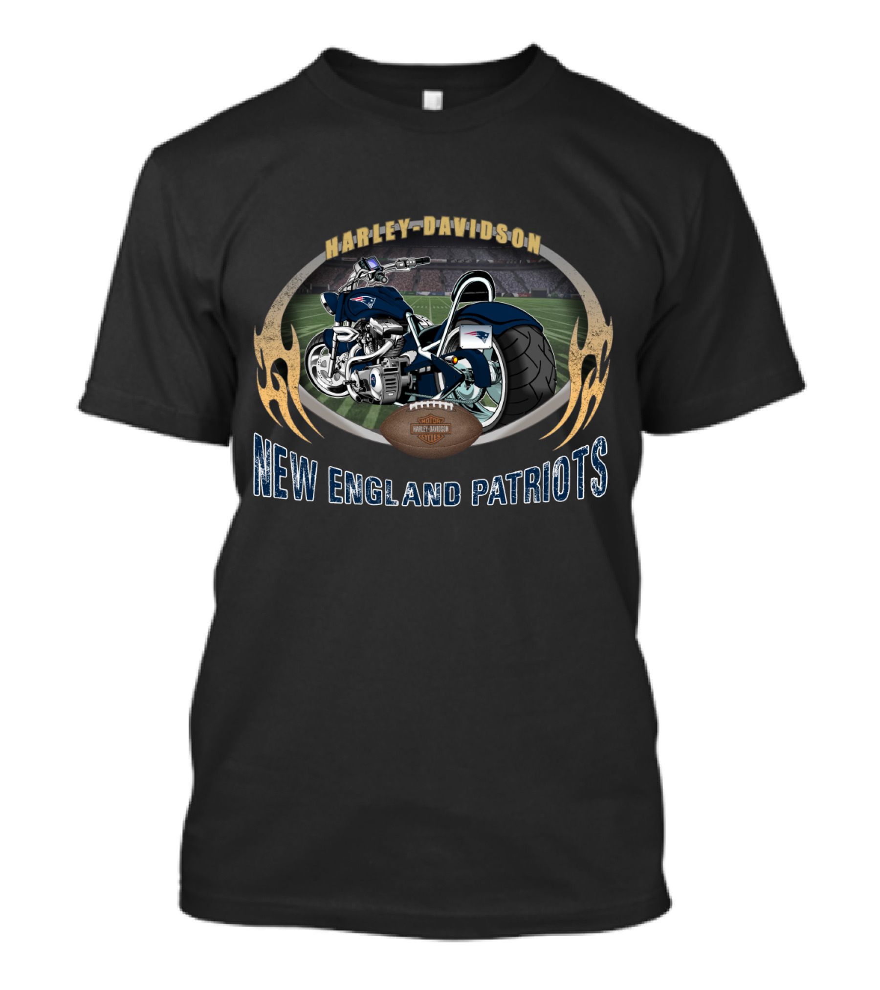 Harley Davidson New England Patriots Motorcycle Stadium Football Oval T-Shirt