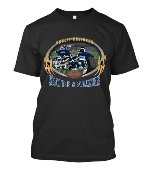 Harley Davidson Seattle Seahawks Motorcycle Nfl Football Stadium T-Shirt