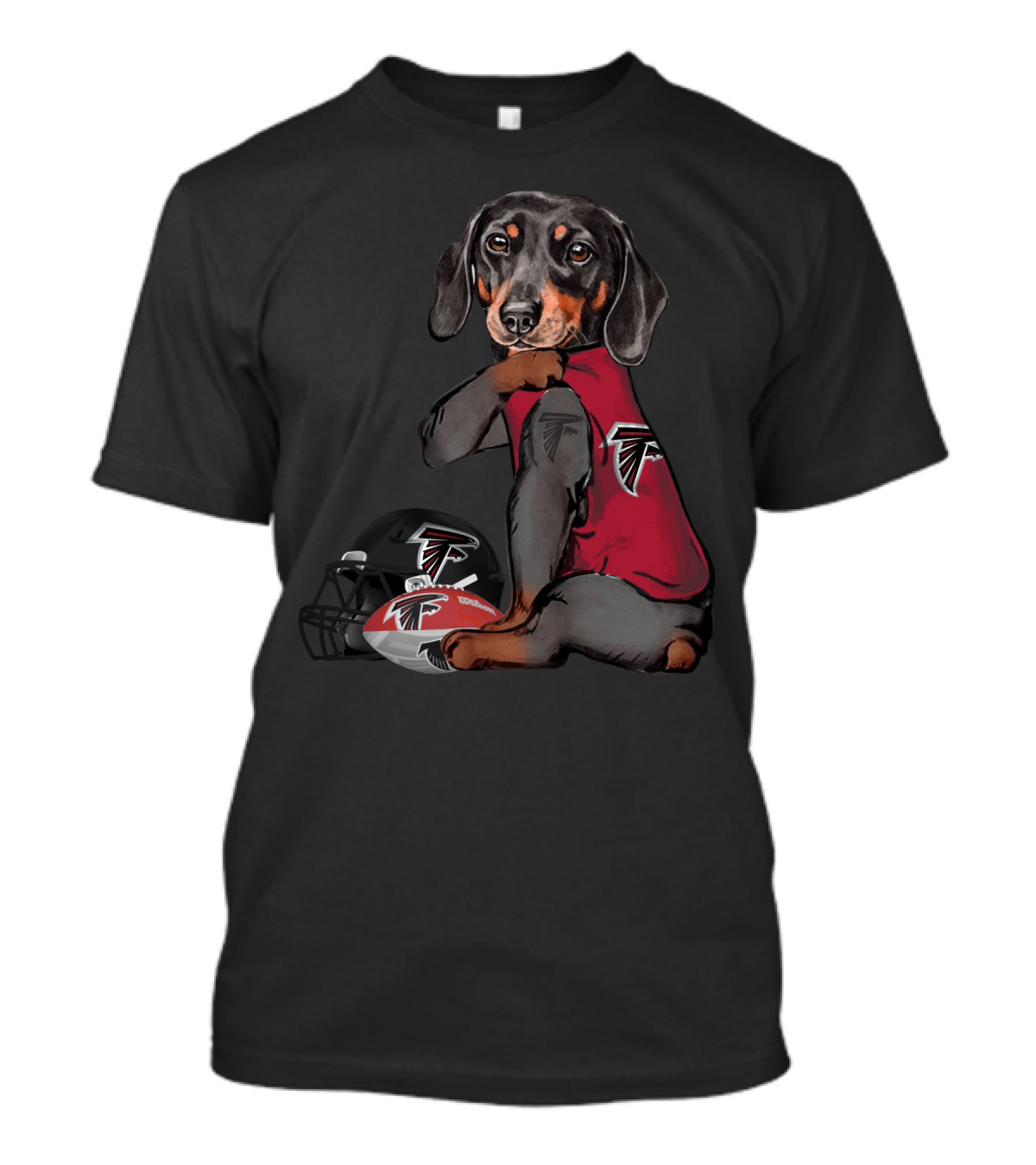 Atlanta Falcons Dachshund With Football Helmet And Ball T-Shirt