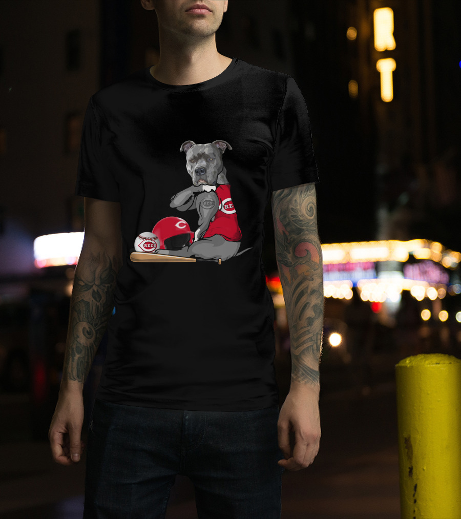 Cincinnati Reds Pit Bull Baseball Bat Helmet T-Shirt