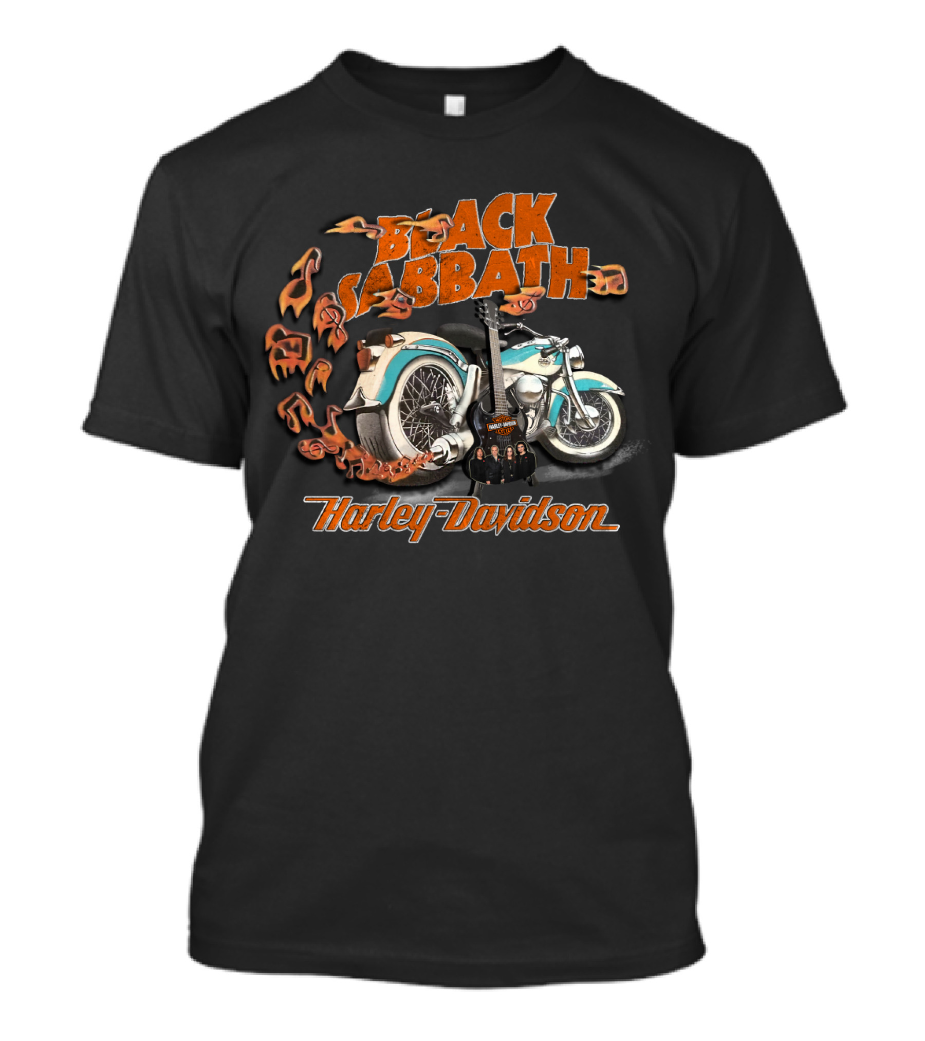 Black Sabbath Harley Davidson Motorcycle Flames Guitar T-Shirt