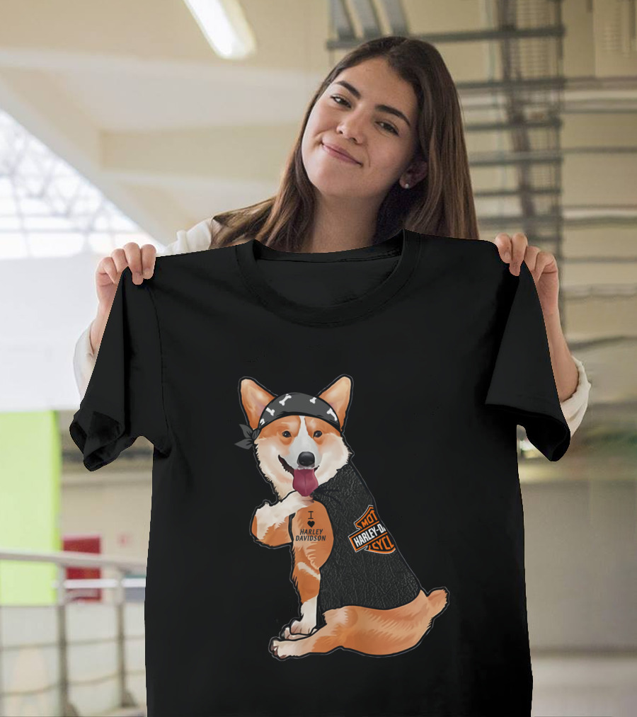 I Harley Davidson Corgi Biker With Bandana And Vest T-Shirt