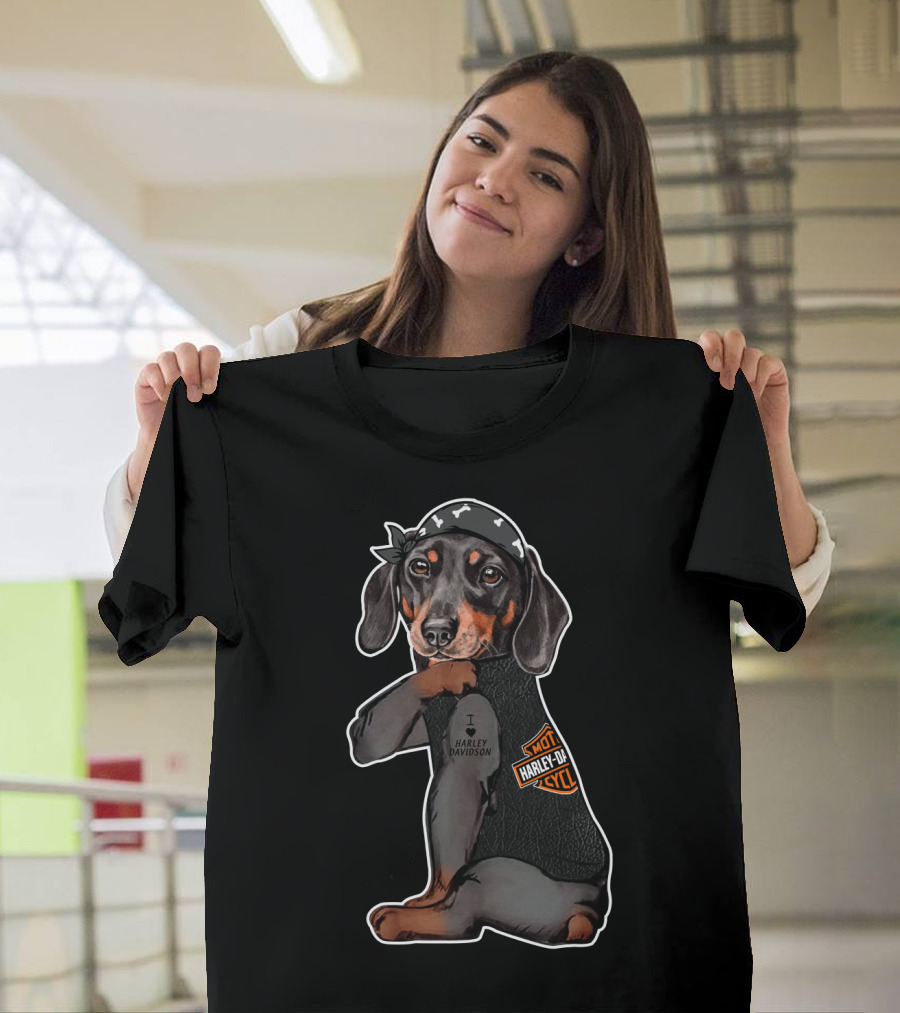 I Love Harley Davidson Motorcycle Dachshund T-Shirt