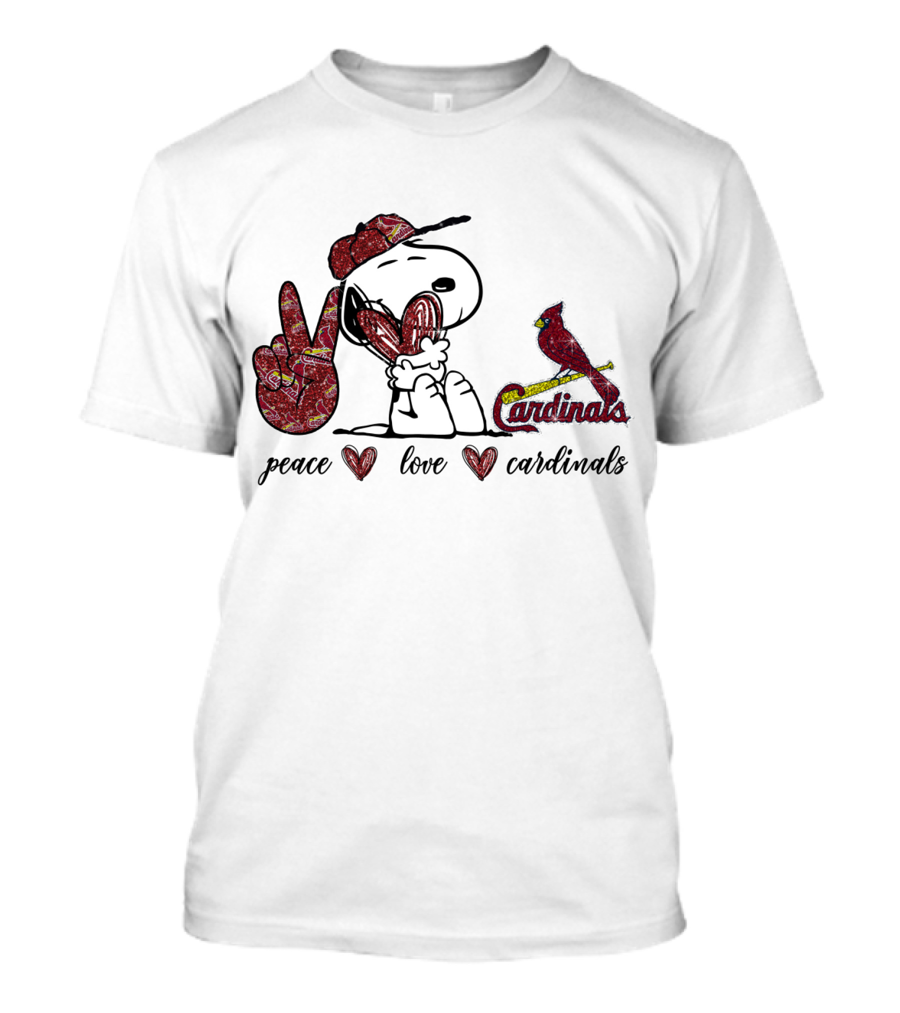 Peace Love Cardinals Snoopy Baseball Fan T-Shirt