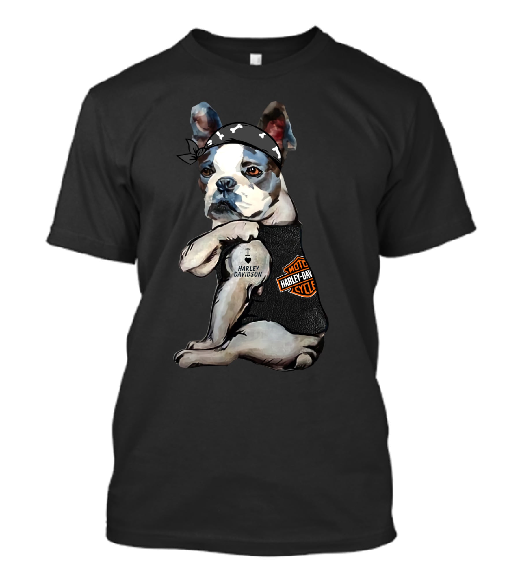 Boston Terrier Harley Davidson Cycle I Love Harley Davidson T-Shirt