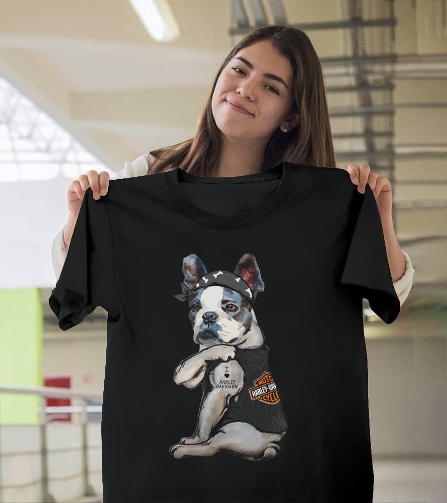Boston Terrier Harley Davidson Cycle I Love Harley Davidson T-Shirt
