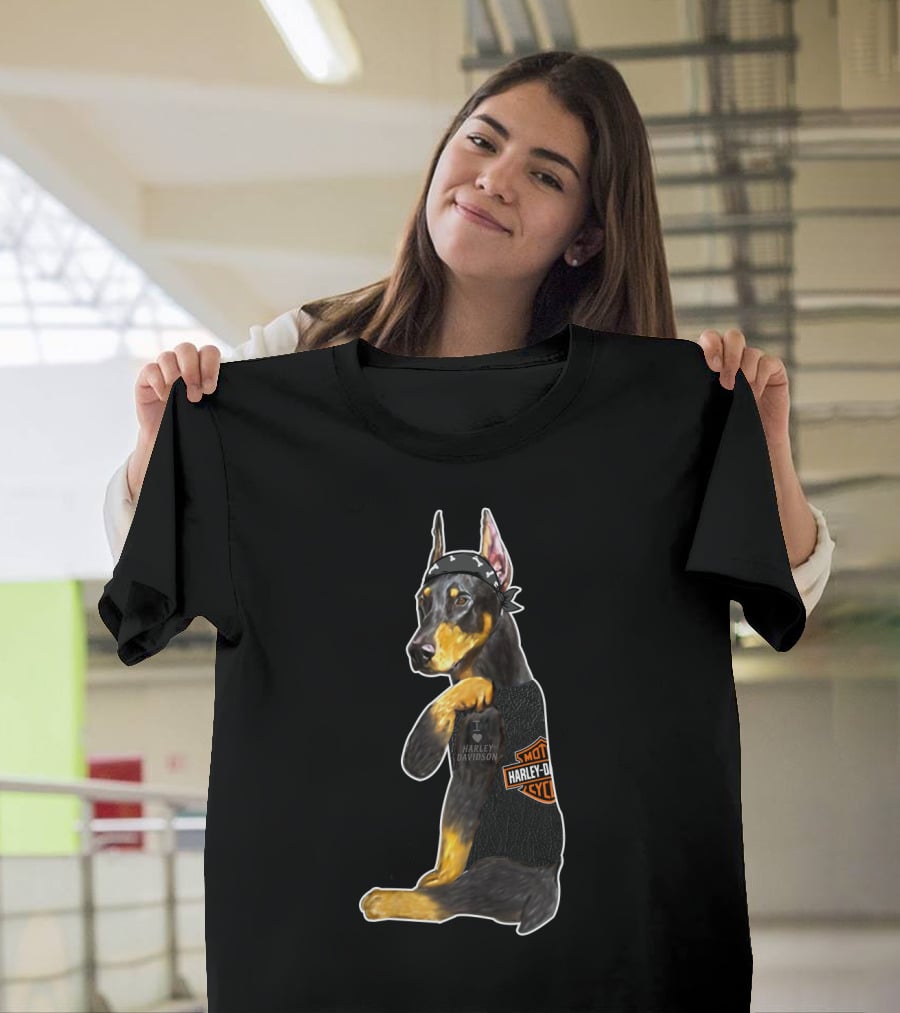Harley Davidson Doberman Motorcycle Style T-Shirt