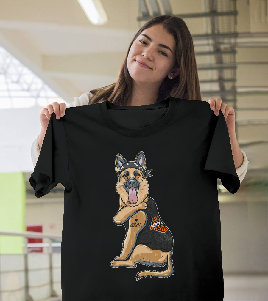 German Shepherd I Love Harley Davidson Motorcycle T-Shirt