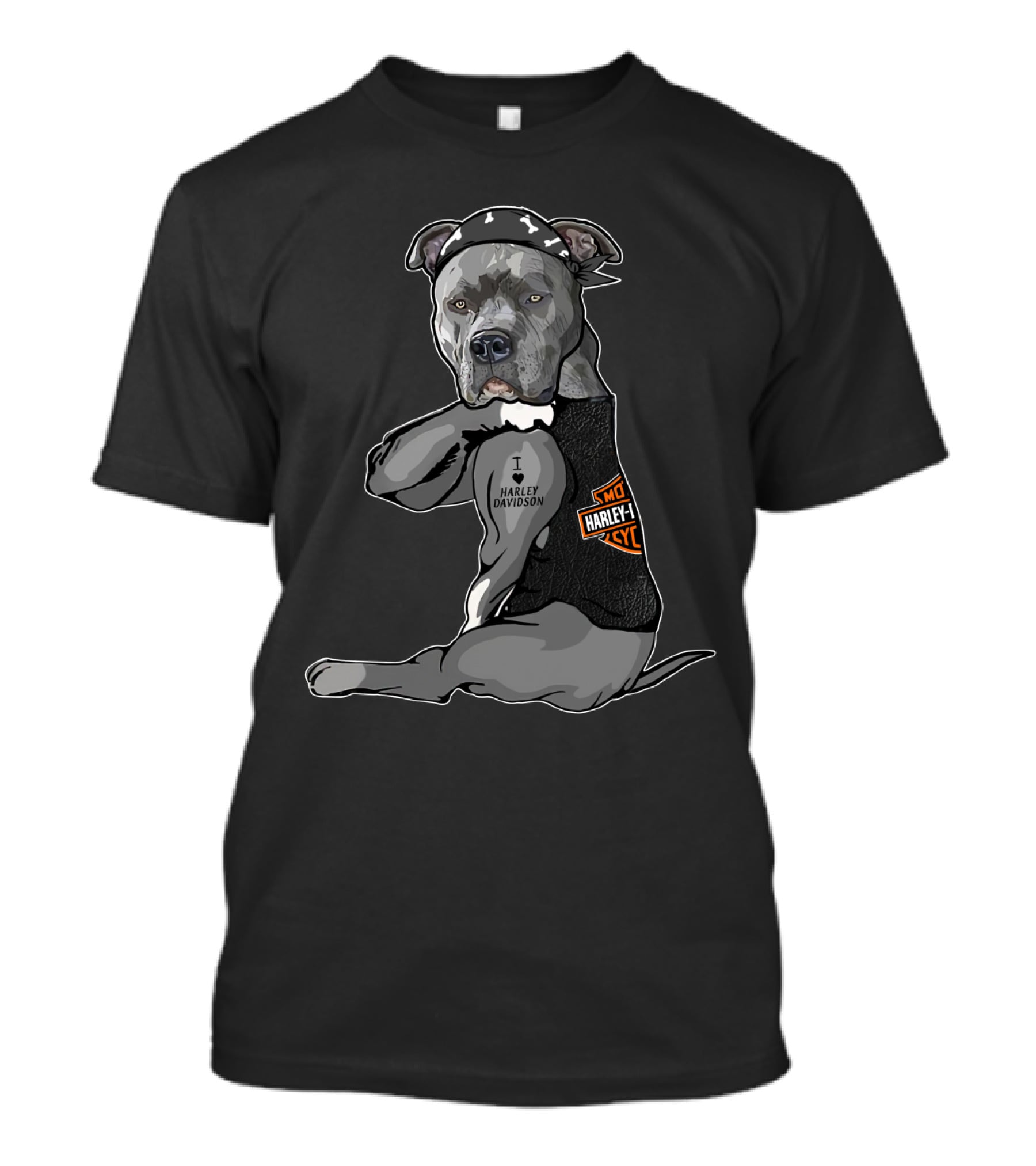 Harley Davidson Pitbull Wearing Bandana And Vest T-Shirt