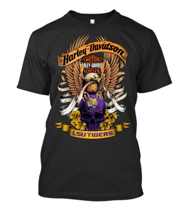 Harley Davidson Lsu Tigers Eagle Skull T-Shirt