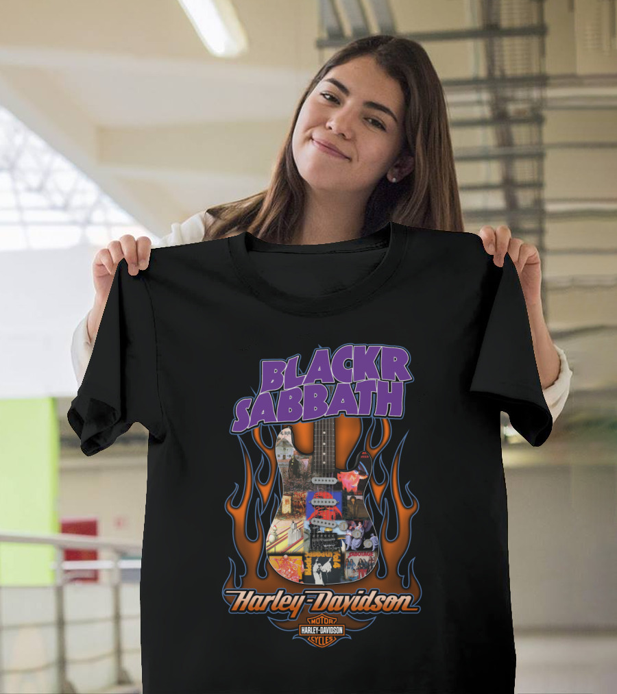Black Sabbath Harley Davidson Guitar Flames T-Shirt
