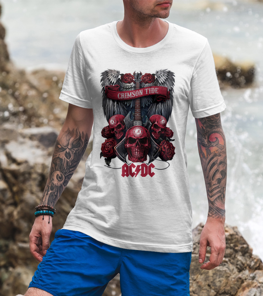 Crimson Tide ACDC Skulls And Roses Guitar T-Shirt