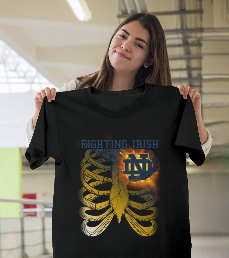 Fighting Irish Notre Dame ND Logo With Fiery Rib Cage T-Shirt