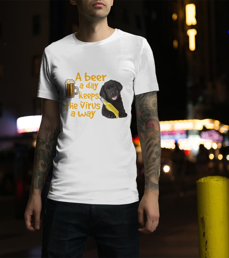 A Beer A Day Keeps The Virus Away Funny Newfoundland Dog And Beer T-Shirt