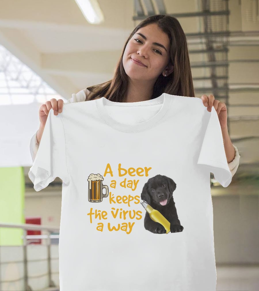 A Beer A Day Keeps The Virus Away Funny Newfoundland Dog And Beer T-Shirt
