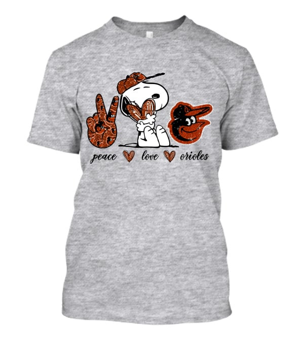 Peace Love Orioles Snoopy Style Baltimore Orioles T-Shirt