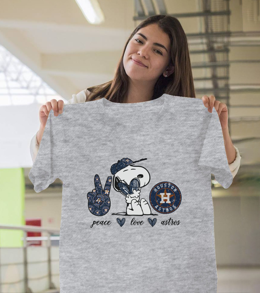 Peace Love Houston Astros Snoopy Vintage Baseball Fan T-Shirt