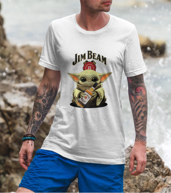 Jim Beam Baby Yoda Holding Bourbon Bottle T-Shirt