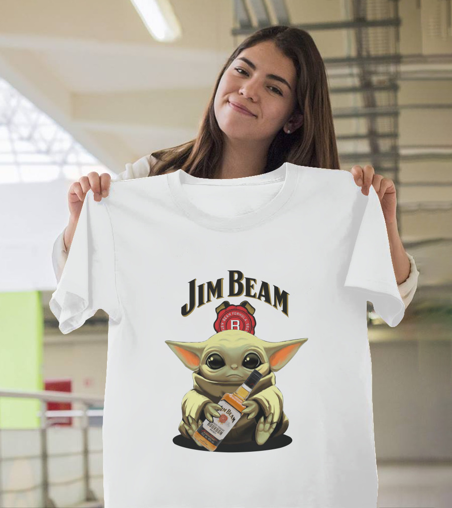 Jim Beam Baby Yoda Holding Bourbon Bottle T-Shirt