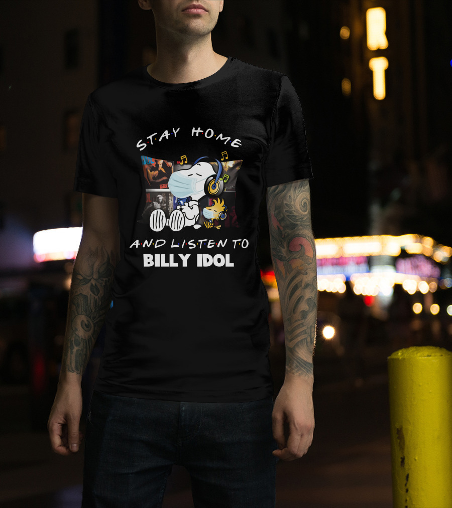 Stay Home And Listen To Billy Idol Snoopy Music Mask T-Shirt
