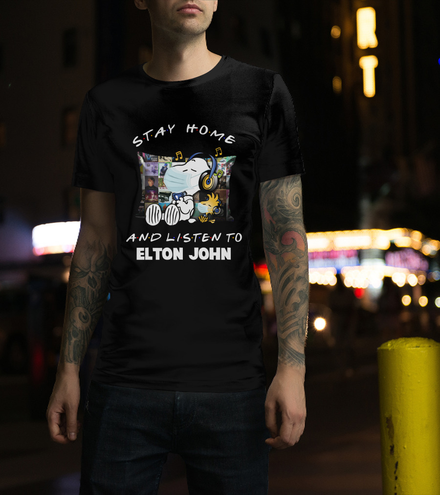 Stay Home And Listen To Elton John With Snoopy Masked Headphones T-Shirt