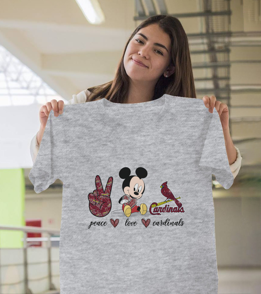 Peace Love Mickey Mouse St Louis Cardinals T-Shirt