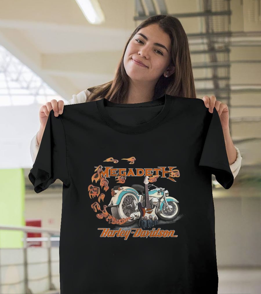 Megadeth Harley Davidson Motorcycle And Electric Guitar T-Shirt
