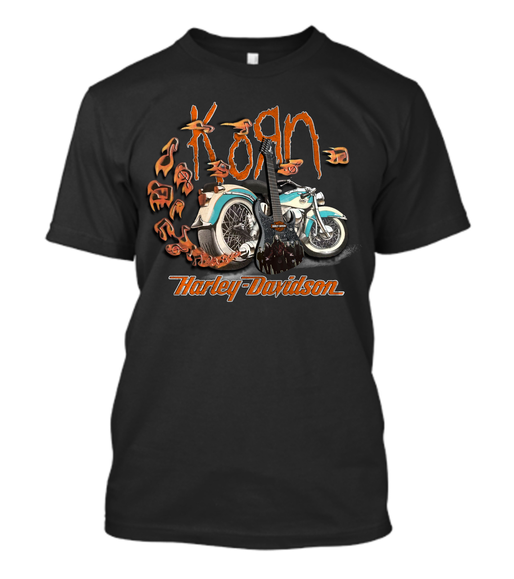 Korn Harley Davidson Motorcycle 20Hdm Guitar Flames T-Shirt