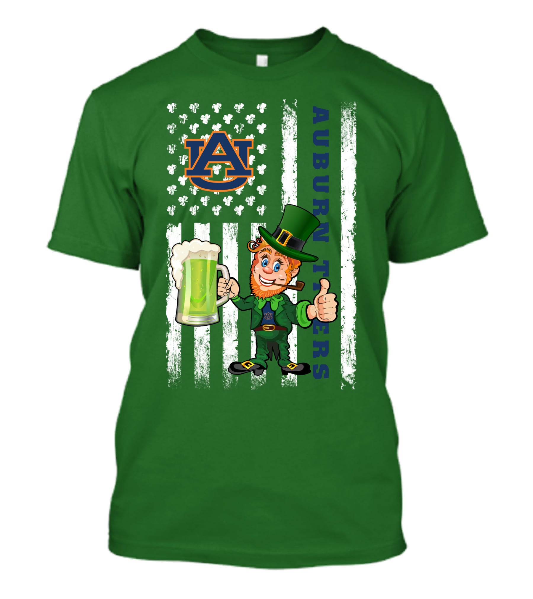 Auburn Tigers Leprechaun Holding Beer With Shamrocks St Patrick's Day T-Shirt
