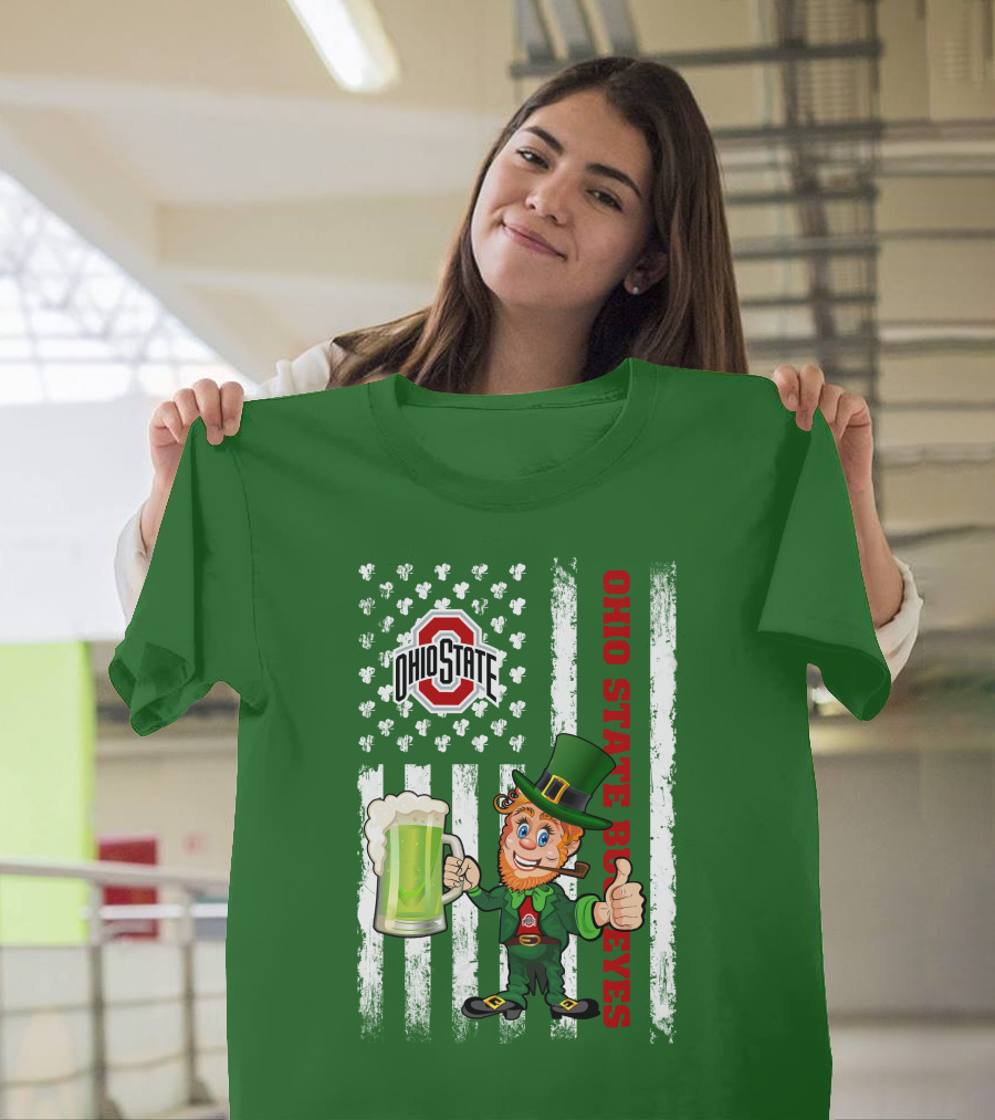Ohio State Buckeyes Leprechaun St Patrick's Day Flag Shamrock Beer T-Shirt