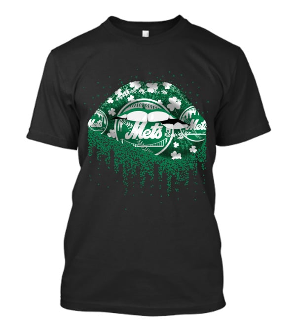 New York Mets Green Lips Shamrocks Baseball T-Shirt