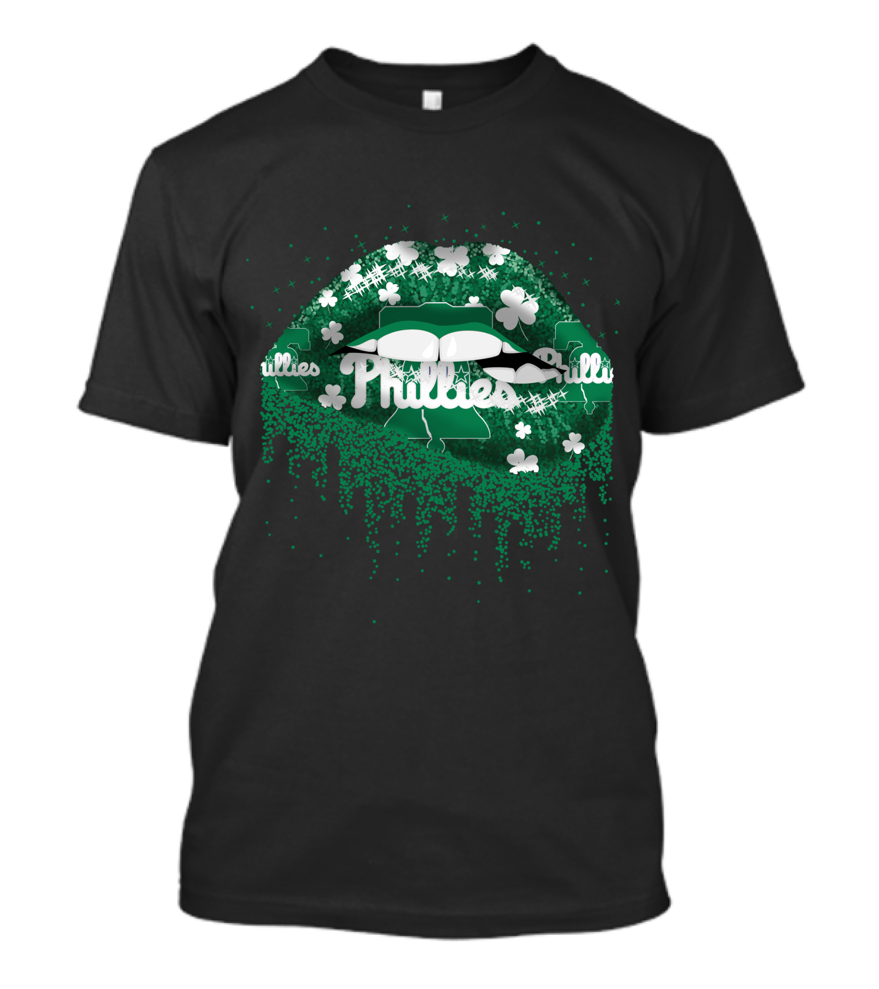 Phillies Green Clover Lip Pattern With Sparkling Shamrocks T-Shirt