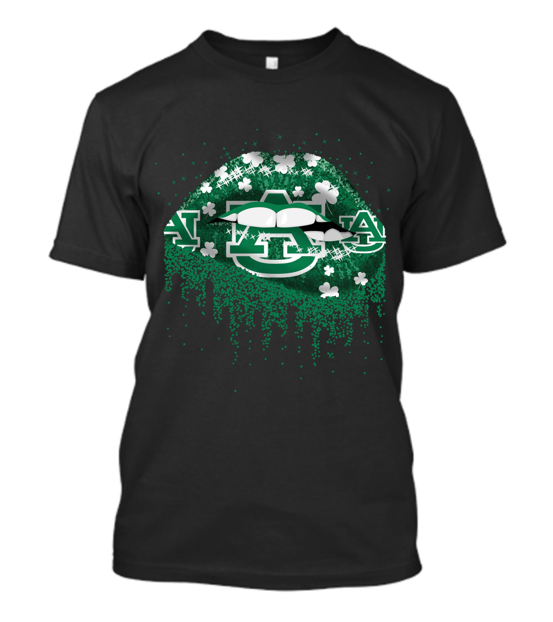Auburn Tigers Lips St. Patrick's Day Shamrocks Green Glitter T-Shirt