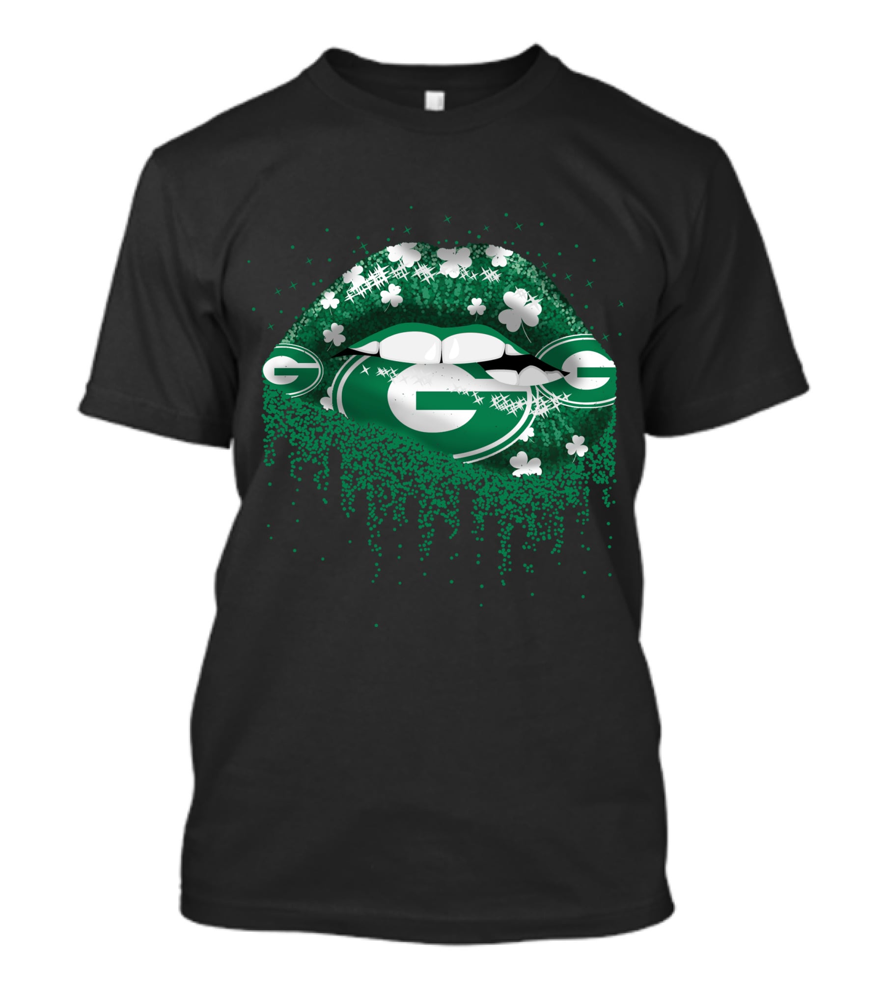 Green Bay Packers Shamrock Glitter Lips T-Shirt