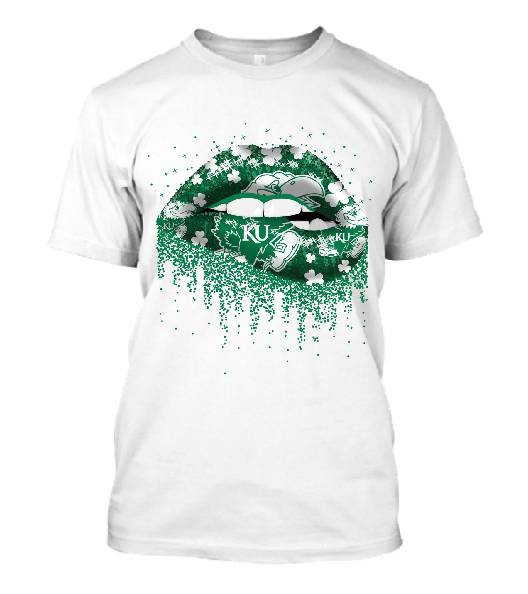 Kansas Jayhawks Lips Green Shamrock KU T-Shirt