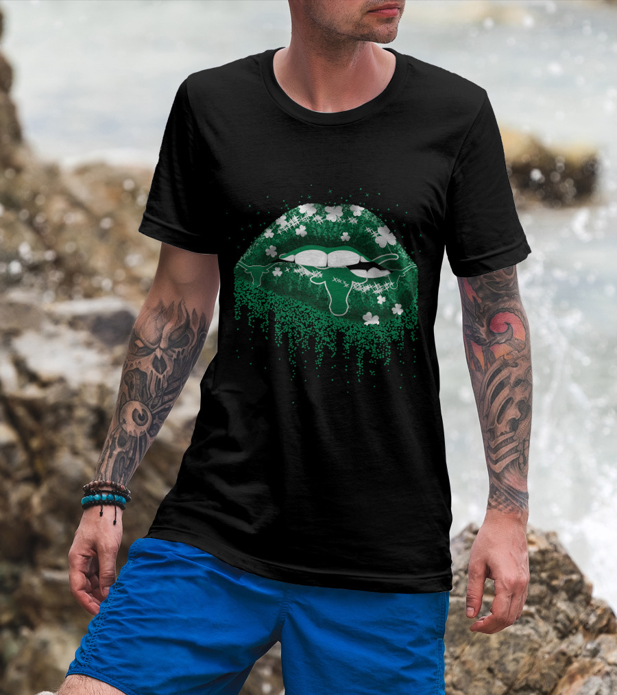 Texas Longhorns Lips Clover Green Irish T-Shirt