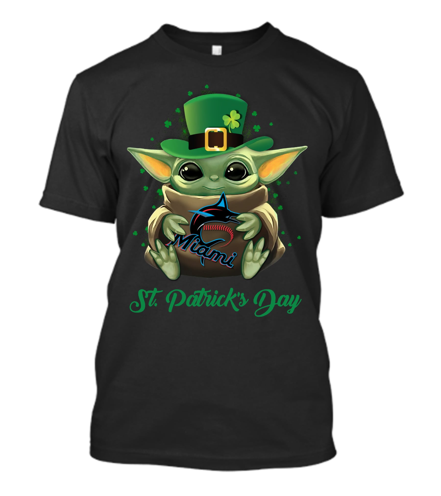 Miami Marlins Baby Yoda St. Patrick's Day T-Shirt