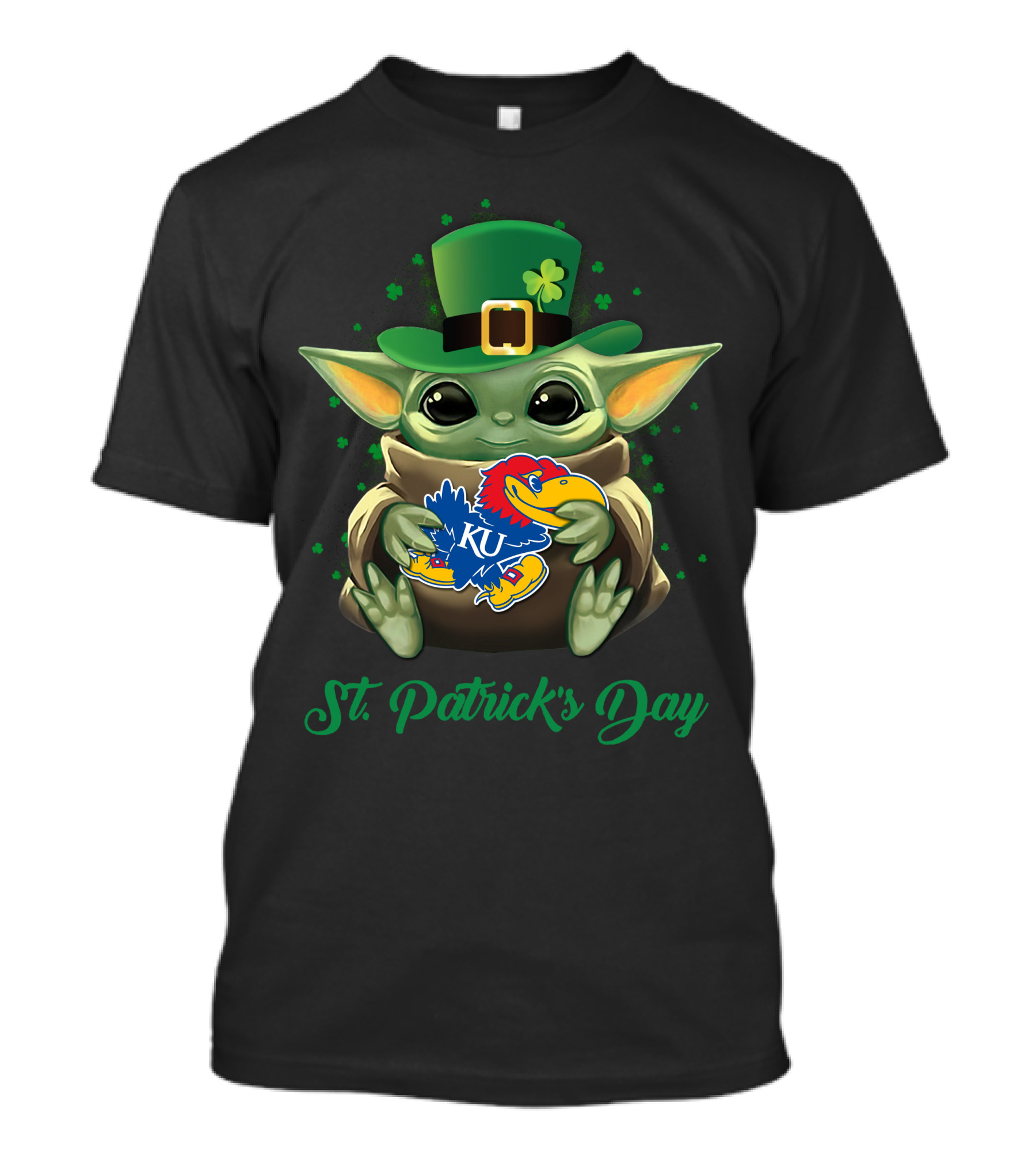 St. Patrick's Day Kansas Jayhawks Baby Yoda KU T-Shirt